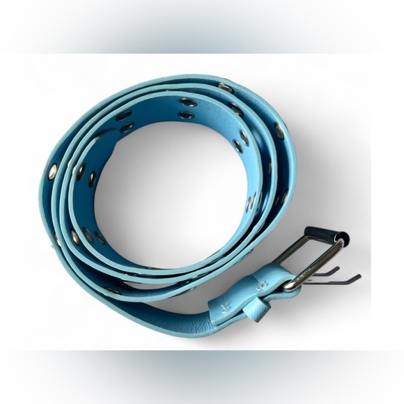 2 Buckle Womens Cute Punk Emo Goth Stylish Blue Whole Belt 50” Large - Picture 3 of 5